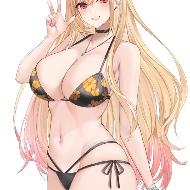 sono bisque doll wa koi wo suru, kitagawa marin, lillly, 1girls, bangs, bead bracelet, beads, bikini, black bikini, black choker, blonde hair, blush, bracelet, breasts, choker