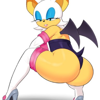 sega, sonic (series), sonic the hedgehog (series), rouge the bat, coldarsenal, anthro, ass, bedroom eyes, big butt, chiropteran, clothing, female, high heels, legwear, looking back