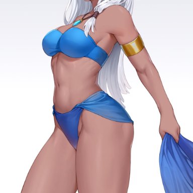 atlantis: the lost empire, disney, disney princess, kida, cheshirrr, 1girls, blue eyes, dark-skinned female, fit female, large breasts, long hair, necklace, royalty, underwear, white hair