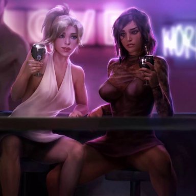 overwatch, mercy, mercy (overwatch), pharah, firolian, 2girls, after anal, after gangbang, after rape, after sex, cum, drugged, drunk, female, female focus