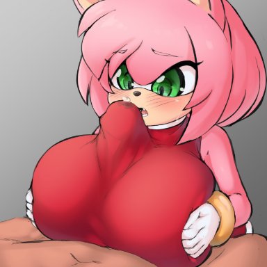 sonic (series), amy rose, pldf, 1boy, 1girls, anthro, dress, female, gloves, green eyes, headband, hedgehog, human, human on anthro, large breasts