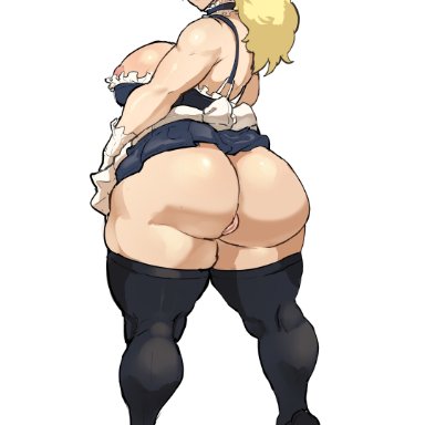 dragon ball, launch, donaught, 1girls, alternate ass size, alternate body type, alternate breast size, areola slip, areolae, ass, blonde hair, breasts, busty, clenched teeth, curvy