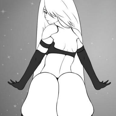 nier: automata, yorha a2, zonen404, 1girls, ass, ass focus, big ass, female, female only, huge ass, thick thighs, thighhighs, thighs, twerking, white hair