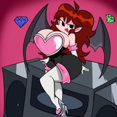 friday night funkin, newgrounds, girlfriend (friday night funkin), rouge the bat (cosplay), pixelzsinful, 1girls, big breasts, breasts, cleavage, cosplay, female, female only, huge breasts, light-skinned female, pointy ears