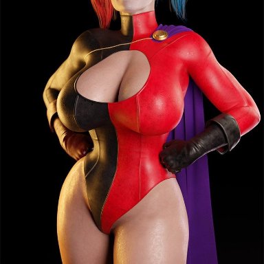 batman (series), dc, dc comics, injustice 2, harley quinn, rysketches, 1girls, big breasts, blonde hair, busty, cleavage, cleavage cutout, costume, female, female focus