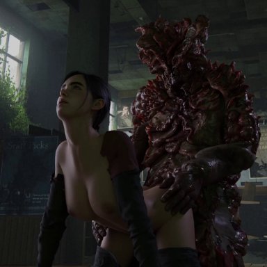 the last of us, the last of us 2, bloater, ellie (the last of us), beastlyjoe, 1boy, 1girls, areolae, ass, bouncing ass, bouncing breasts, breasts, brown hair, doggy style, female