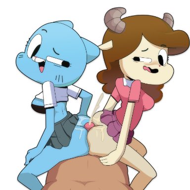 cartoon network, miracle star, the amazing world of gumball, chun-ni, nicole watterson, gosgoz, 1boy, 1boy2girls, 2girls, anthro, ass, big butt, black bra, black clothing, black underwear