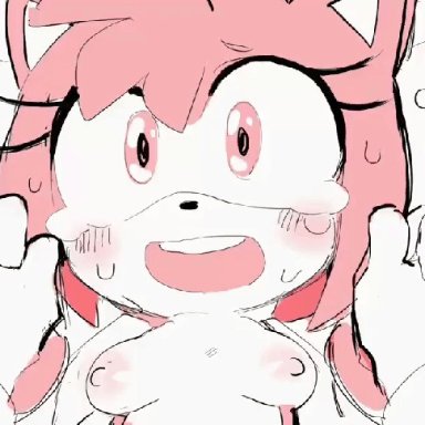 sonic (series), amy rose, sonic the hedgehog, uyu, anthro, bed, blush, bodily fluids, bouncing breasts, breasts, breath, clothing, duo, eulipotyphlan, eyelashes