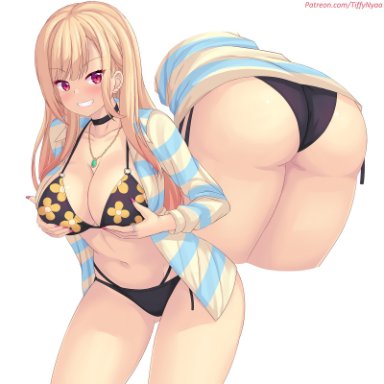 sono bisque doll wa koi wo suru, kitagawa marin, tiffynyaa, 1girls, ass, big ass, big breasts, bikini, black bikini, blush, breasts, bubble butt, choker, cleavage, female