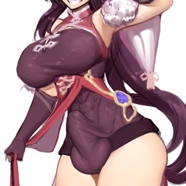 genshin impact, beidou (genshin impact), necrosmos, 1futa, absolute territory, balls, bare shoulders, big balls, big breasts, big penis, breasts, brown hair, bulge, clothed, clothing