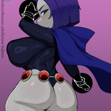 dc, dc comics, teen titans, rachel roth, raven, raven (dc), neo hajime, 1girls, ass, big ass, big breasts, breasts, dat ass, eye contact, female