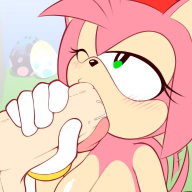 sega, sonic (series), sonic the hedgehog (series), amy rose, supersegasonicss, 1boy, 1girls, accessory, anthro, anthro focus, areola, areolae, big breasts, blush, bodily fluids
