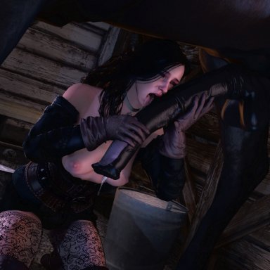 the witcher (series), the witcher 3: wild hunt, yennefer, arnoldthehero, 1girls, boobs, breasts, horse, horsecock, licking, precum, tits, zoophilia, tagme