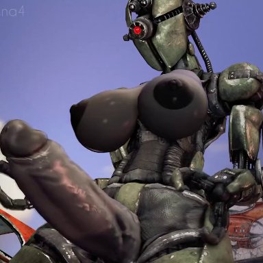 fallout, assaultron, scarlena4, 1futa, big breasts, big penis, breasts, erection, futanari, humanoid, humanoid penis, living machine, metal, robot, robot girl