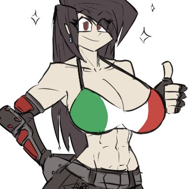 final fantasy, final fantasy vii, tifa lockhart, zzzhodazzz (artist), 1girls, abs, big breasts, black hair, brown eyes, earrings, huge breasts, italian, italian flag, muscular female, thumbs up