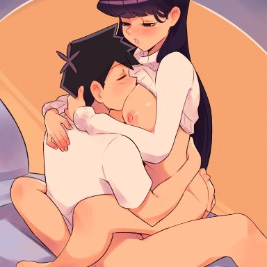 komi-san wa komyushou desu, komi shouko, tadano hitohito, squeezable, 1boy, 1girls, areolae, barefoot, big breasts, black hair, blush, breasts, closed eyes, clothed, couple