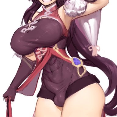 genshin impact, beidou (genshin impact), necrosmos, 1futa, absolute territory, balls, bare shoulders, big breasts, breasts, brown hair, bulge, clothed, clothing, fully clothed, futa only