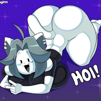 undertale, temmie (undertale), dongitos, 1girls, :3, anthro, anthro only, anthrofied, ass, big ass, big breasts, bottomless, breasts, cleavage, clothed