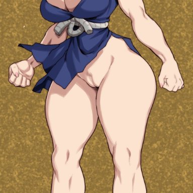 dr.stone, patreon, kohaku (dr.stone), jay-marvel, 1female, 1girl, aqua eyes, bangs, bare arms, bare shoulders, big breasts, blank background, blonde hair, blue dress, blue eyes