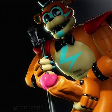 five nights at freddy's, glamrock freddy (fnaf), scarlena4, big penis, cum, holding microphone, huge cock, large penis, male, male only, masturbation, moaning, moaning in pleasure, video games, 3d