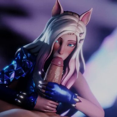 k/da series, league of legends, ahri, k/da ahri, polished-jade-bell, 1boy, 1boy1girl, 1girl, 1girls, alternate costume, blowjob, cum, cum in mouth, cumshot, deepthroat