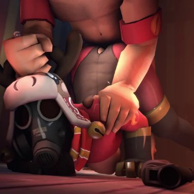 christmas, team fortress 2, tf2, fempyro, pyro, soldier (team fortress 2), vyne, 1boy, 1girls, alcohol, anal, anal penetration, anal sex, ass up, christmas clothing