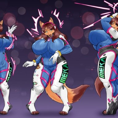 blizzard entertainment, overwatch, cocoa (dragonmegaxx), d.va, anthro, ass, big breasts, bodysuit, breast growth, breasts, canid, canine, clothing, cosplay, curvy figure