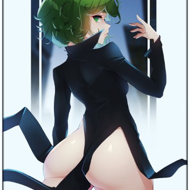 one-punch man, tatsumaki, aelion draws, 1girls, ass, big ass, big butt, butt, dat ass, female, green eyes, green hair, looking back, petite, short hair