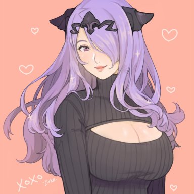 fire emblem, fire emblem fates, fire emblem heroes, nintendo, camilla (fire emblem), jivke, 1girls, big breasts, big sister, black shirt, black sweater, black turtleneck, breasts, cleavage, cleavage cutout