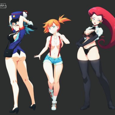 creatures (company), game freak, nintendo, pokemon, pokemon (anime), pokemon (classic anime), pokemon (game), pokemon rgby, jessie (pokemon), kasumi (pokemon), officer jenny (pokemon), liesday, 3girls, areola slip, areolae