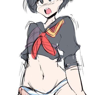 kill la kill, matoi ryuuko, marysquid, 1boy, clothing, erection, eyebrows visible through hair, femboy, genderswap (ftm), human, male, male human, male only, open mouth, penis