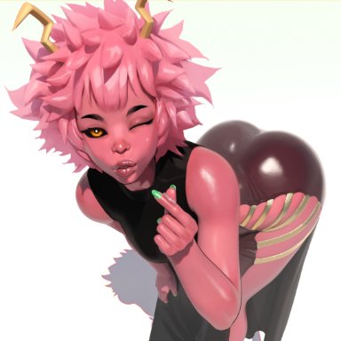 my hero academia, mina ashido, popogori, 1girls, ass, big ass, big breasts, breasts, female, female only, large breasts, looking at viewer, solo