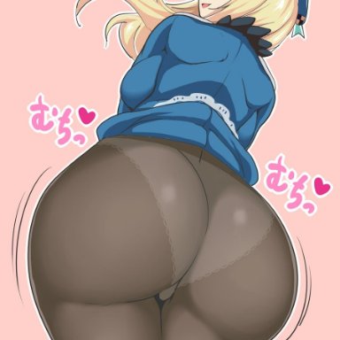 kantai collection, atago (kantai collection), sumemako, ass, ass shake, backboob, blonde hair, blue eyes, breasts, curvy, female, from behind, hat, huge ass, large breasts