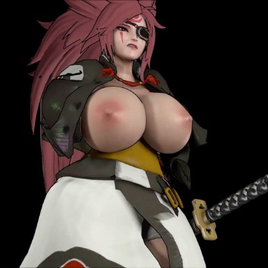 guilty gear, guilty gear strive, guilty gear xrd, samurai shodown, baiken, almightypatty, 1girls, bouncing breasts, huge breasts, jiggle, large breasts, partially clothed, sword, topless, walk cycle