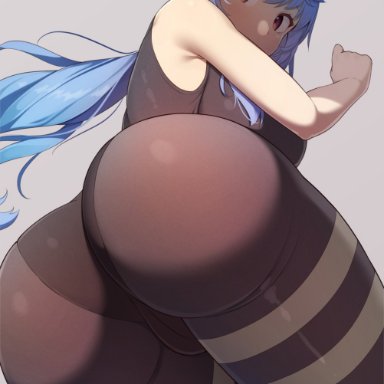genshin impact, ganyu (genshin impact), samegami, 1girls, ass, ass focus, ass shot, back, back view, blue hair, bodystocking, bubble butt, cameltoe, female, female only