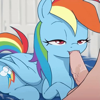 friendship is magic, hasbro, my little pony, rainbow dash (mlp), hochudeneg, ass, bed, bedroom, bedroom eyes, blue body, blue skin, blurred background, bodily fluids, closed eyes, cum