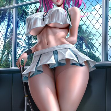 azur lane, bremerton (azur lane), lexaiduer, 1girls, bangs, bare arms, bare legs, bare shoulders, bare skin, bare thighs, big breasts, big thighs, blue hair, breasts, busty