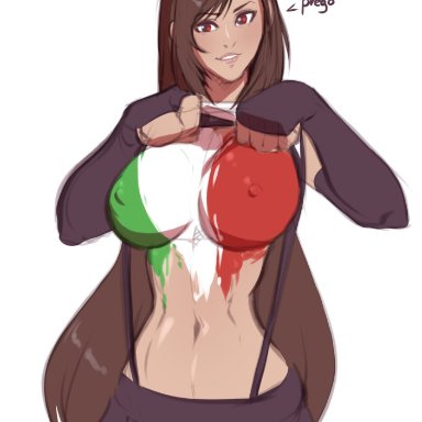 final fantasy, final fantasy vii, tifa lockhart, svenners, busty, female, female focus, female only, flashing, flashing breasts, hourglass figure, italian flag, wide hips, italian senate hack, tagme