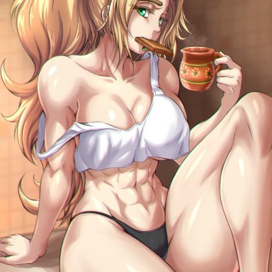 fate, fate (series), quetzalcoatl (fate), zantyarz, abs, athletic, athletic female, big breasts, blonde hair, breasts, curvy, female, female focus, female only, green eyes