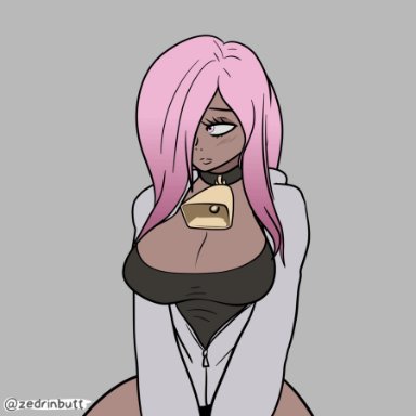 zedrin, 1girls, breast expansion, breasts, dark-skinned female, dark skin, female, female only, huge breasts, hypnosis, lactation, pink hair, solo, solo female, animated