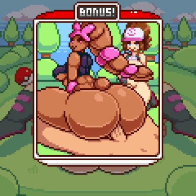 nintendo, pokemon, pokemon bw, hilda (pokemon), lopunny, mega evolution, mega lopunny, countmoxi, 1boy, 1boy2girls, 2girls, anal, anal insertion, anal penetration, anal sex