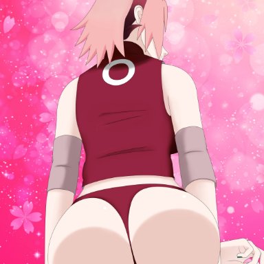 naruto, naruto (series), naruto shippuden, sakura haruno, goddess-sakura, ass, ass focus, ass press, bottomless, dat ass, elbow pads, female, female only, flowers, from behind