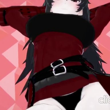 koikatsu, ppppu, rwby, raven branwen, anonbluna, armor, big breasts, black hair, clothed, clothed female nude male, clothed sex, dark-skinned male, from behind, girl on top, interracial