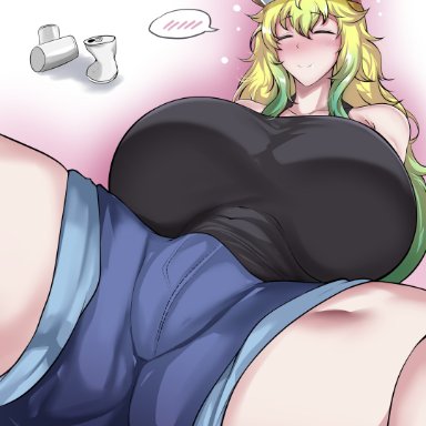 quetzalcoatl (dragon maid), owner (artist), 1girls, big breasts, blonde hair, blush, breasts, closed eyes, female, female only, fully clothed, hat, huge breasts, looking at viewer, mature female