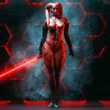 star wars, darth talon, lethan twi'lek, twi'lek, el-recondite (artist), 1girls, abs, alien, alien girl, arm gloves, athletic female, background, boots, choker, dark side