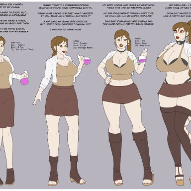 athorment oc, gabriela (athorment), athorment, 1girls, beauty mark, before and after, big breasts, bimbo, bimbofication, brain drain, breasts, brown eyes, brown hair, cleavage, female