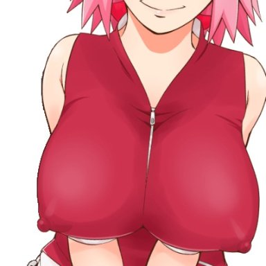 naruto, sakura haruno, sunahara wataru, big breasts, breasts, clothing, nipples, pink hair, smile, tagme