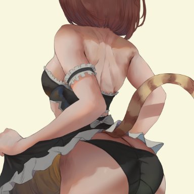 nekopara, azuki (sayori), araneesama, 1girls, ass, bare legs, black panties, breasts, brown hair, cat ears, cat tail, catgirl, facing away, female, female only