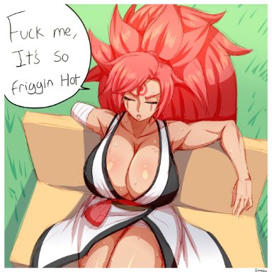 guilty gear, baiken, simmsy, 1girls, breasts, cleavage, female, female only, huge breasts, solo, speech bubble, text