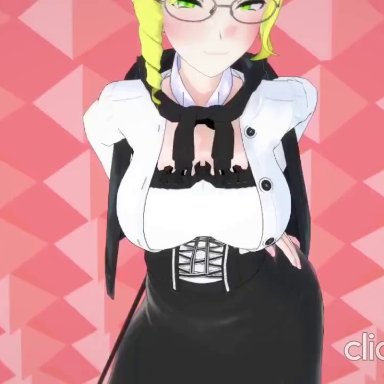 koikatsu, ppppu, rwby, glynda goodwitch, anonbluna, big breasts, blush, bouncing breasts, clothed, clothed female nude male, clothed sex, dark-skinned male, from behind position, glasses, interracial